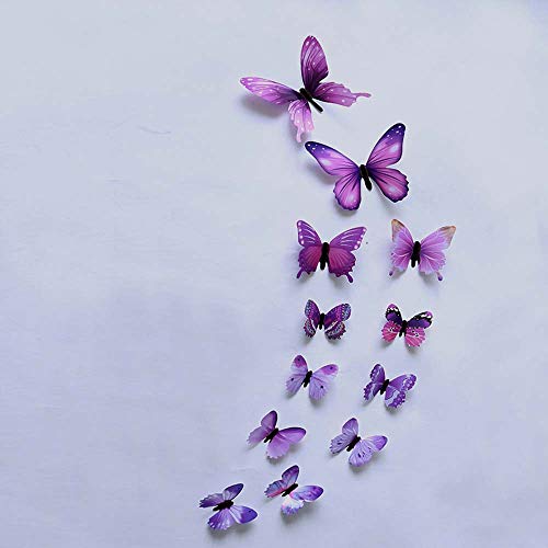 MNTT 3D Luminous Butterfly Wall Stickers,Paper Wallpaper Room Decor Home Decoration Fridge Stickers Wall Decals(Purple)