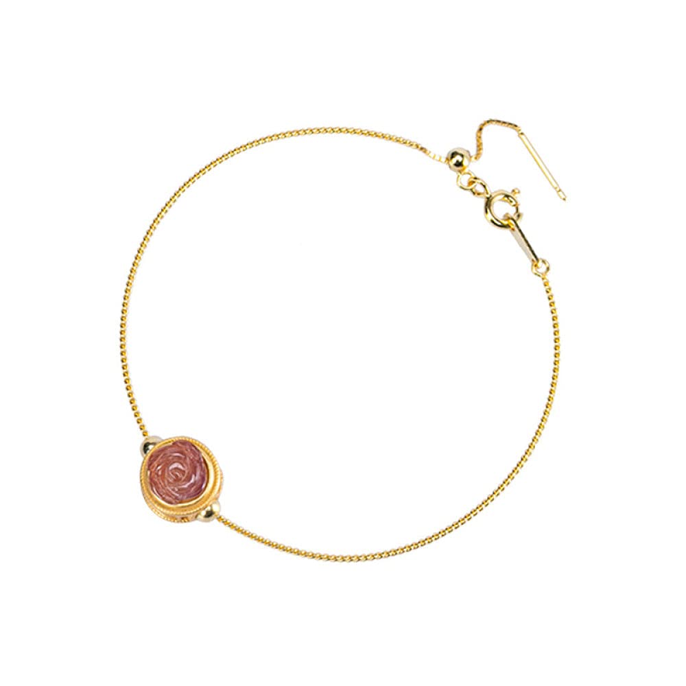 Girls Accessories Bracciale in Argento Sterling 925 Vintage per Donna Semplice Cristallo Dorato Fragola Rosa Rosa Gioielli Classici Fascino Spiaggia Estiva Birthday Gift