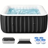 Inflatable Hot Tub, Large Square Portable Blow Up Hot Tub, 2-4 Person Leak-Proof...
