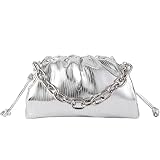 Women Dumpling Crossbody Bag Cloud Evening Bag Sparkly ChainClutch Purses Drawstring Strap Ruched Sh