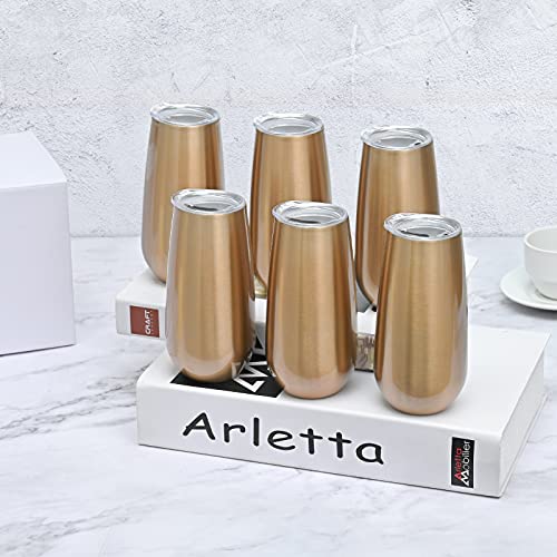 6 Pack Stemless Champagne Tumbler 6 Oz, Unbreakable Cocktail Cups with Lid, Flutes for Wine - Gift for Family, Friends or Special Occasions (Gold) by Lifecapido - Image 2