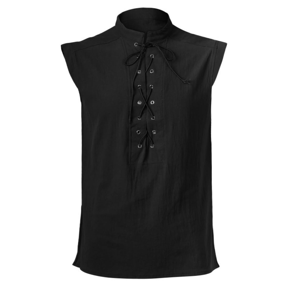Men's Sleeveless Henley Vest, Vintage Steampunk Gothic Viking Pirate Lace-up Shirt
