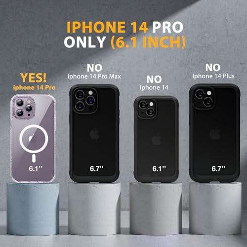Image of Miracase Magnetic for iPhone 14 Pro Case 6.1 inch, (Compatible with MagSafe) Upgrade Full-Body Clear Phone Bumper Case with Built-in 9H Tempered Glass Screen Protector, Magnetic Glitter Clear