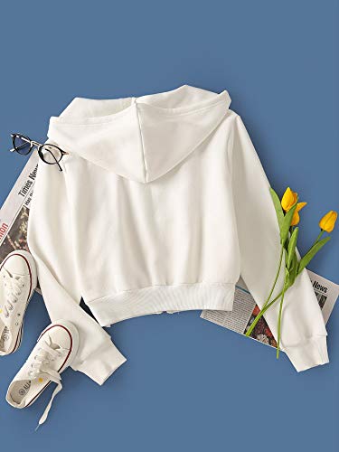Floerns Women's Casual Long Sleeve Zip Up Cropped Hoodie Jacket With Pockets White L #TOP1