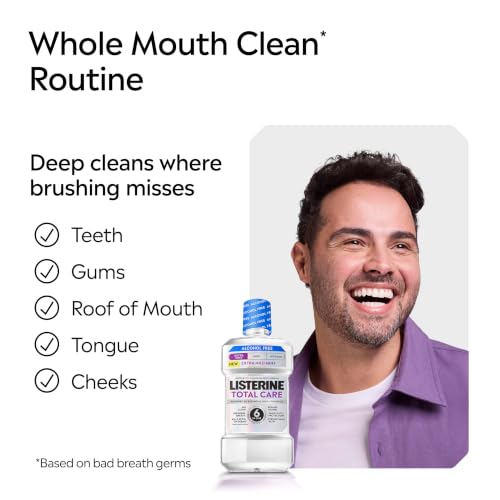 Image of Listerine Mouthwash Total Care Anticavity Treatment for Adults Kills 99.9% of Bad Breath Germs Extra Mild Mint No Burn Alcohol Free Fluoride Mouthwash, 33.8 fl oz