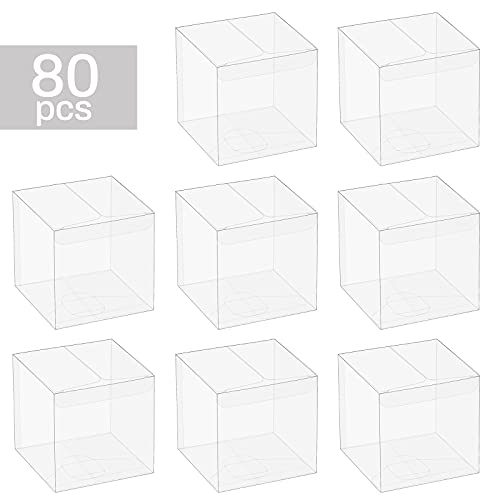 Oomcu 80 Pack Clear Plastic Favor Boxes,Transparent Macaron Cupcake Chocolate Candy Cookies Malt Balls Soap Gift Single Individual Packaging Boxes For Wedding Party Baby Shower Display(2" X 2" X 2") #TOP5