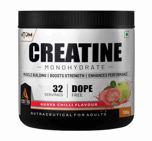 Image of Asitis Nutrition Atom Creatine Monohydrate Powder 100 grams - 32 Servings | Dope Free | Enhances Performance | Promotes Muscle Gains | Guava Chilli Flavour