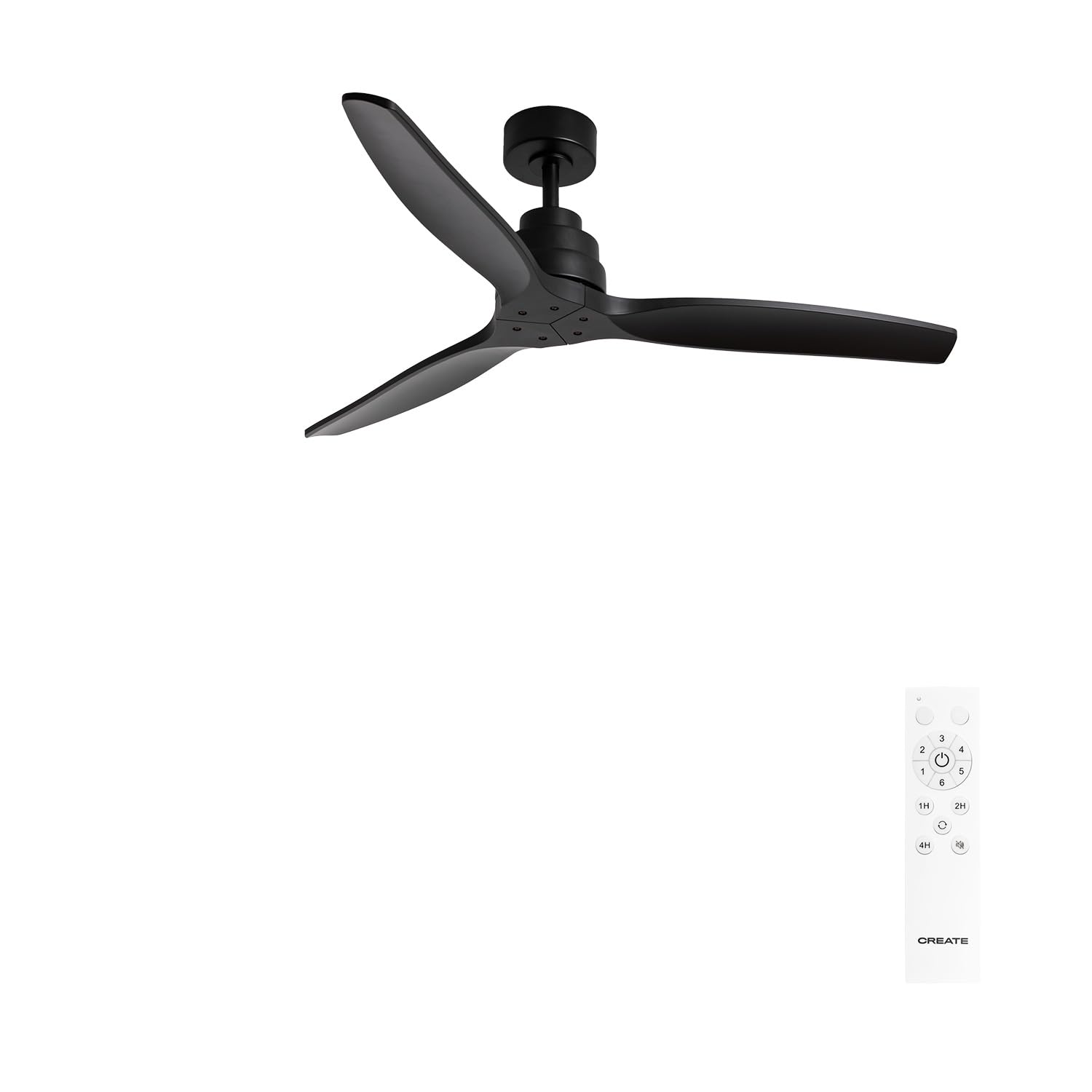 CREATE / WINDSTYLANCE M/Ventilateur plafond ABS noir + télécommande / 40W, Silencieux, Ø132 cm, 6 vitesses, minuterie, été-hiver, double hauteur, moteur DC