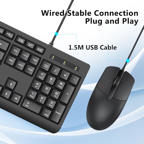 Image of Redragon Quiet Thin Wired Keyboard and Mouse Combo, Large Print, Black