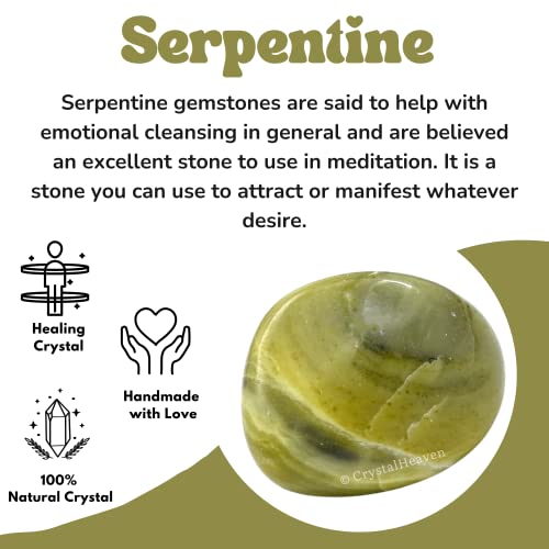 Image of Certified Serpentine Crystal Healing Tumbled Stone, Natural Polished Crystals for DIY Crafts, Manifestation, Meditation, Pooja Feng Shui and Reiki Healing (30 Grams)