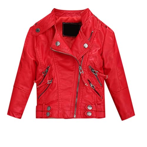 Veste en cuir PU pour enfants filles printemps, manteau de moto pour garçons, veste en cuir synthétique, rouge, 9-10 ans