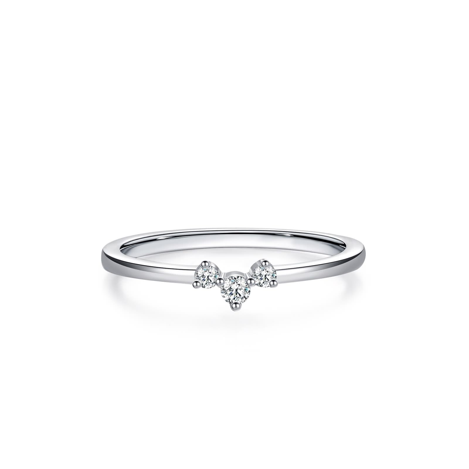 Anillos de boda, Anillos Mujer Apilable Simple Delgado Redondo Diamante 18K Oro Blanco Tamaño 53 (16,9)