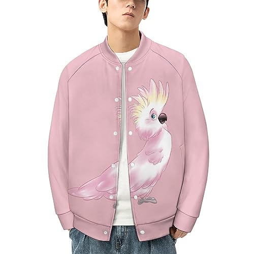 Pink Cockatoo Parrot Men‘s Baseball Jacket Long Sleeve Casual Coat Bomber Jacket Unisex Streetwear3
