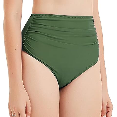 Annbon Women's High Waisted Bikini Bottom Ruched Full Coverage Swim Bathing Suit Bottoms - green - X-Large Cover