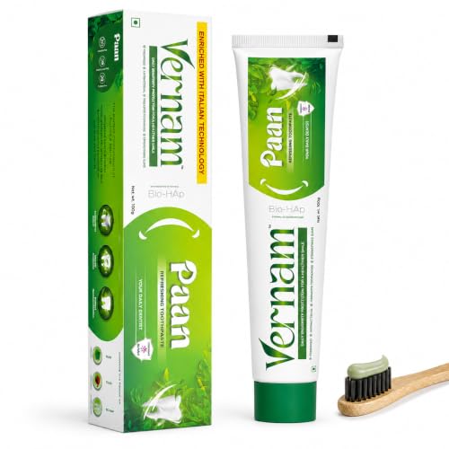 Image of Vernam Paan Toothpaste 70g | Hydroxyapatite Enamel Repair & Sensitive Teeth Care | Fluoride-Free Anti Cavity | Natural Paan Long-Lasting Fresh Breath & Gum Support | Vegan | 6% Bio-HAP, Fluoride Free & Natural Paan for Lasting Freshness