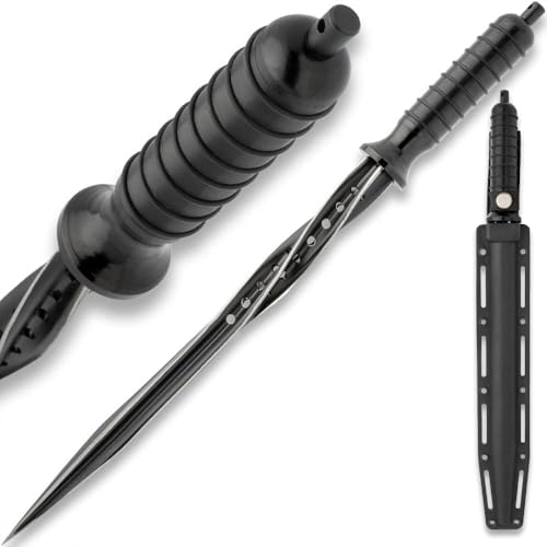 K EXCLUSIVE Titanium Spiral Dagger | Quad-Edged Spiral Blade | Slip-Resistant Handle | Custom-Fit Sheath Included | Stainless Steel Blade | 16 1/2