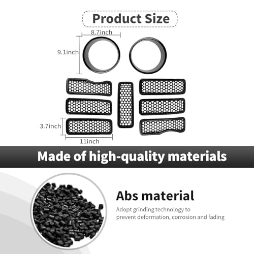 Image of CheroCar for JL Mesh Front Grille Insert & Headlight Turn Light Cover Trim Exterior Accessories for Jeep Wrangler JL JLU & Gladiator JT 2024-2026