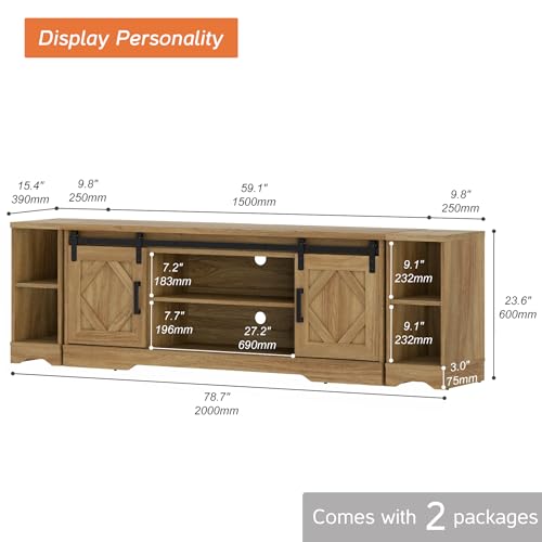 Image of WAMPAT Farmhouse TV Stand for 80-85 inch TV with Distressed Wood Finish