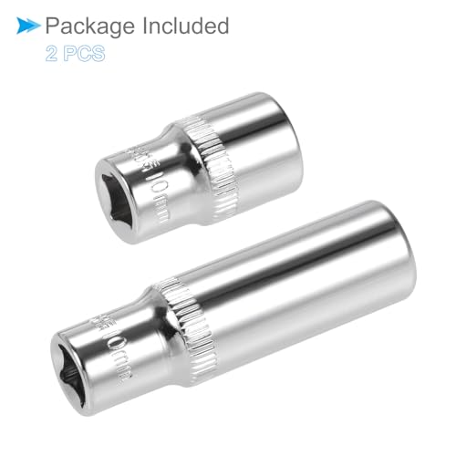 Image of 6-Point Socket, 1 /4 inch Drive 10mm Deep, Polished Chromed CR-V Metric Deep and Shallow Impact Socket - (Applications: for Ratchet Torque Electric Wrenches Car Repair), 2-Pieces
