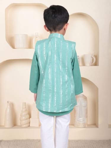 Image of POLKA TOTS Boys Cotton Ethnic Kurta Pajama Set with Attached Koti | Ethnic Motif Wear Kids Kurta Pyjama for Boys & Toddlers | Traditional Dress for Weddings & Festivals | Festive Jubba Set for Babies
