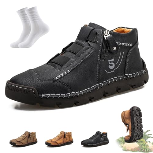 Matufit Shoes for Men, Matufit Orthopedic Loafers, Men's Leather Waterproof Non-Slip Fashionable Orthopedic Shoes, Side Zip Slip-On Flats Lightweight