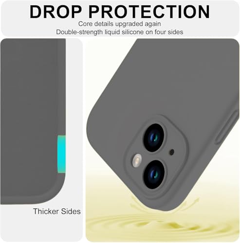 Image of DIZORO Compatible for iPhone 15 Camera Protection Case 6.1, Slim Liquid Silicone Case 3 Layers Full Covered Soft Gel Rubber Phone Case Protective Cover 6.1 Inch - Dark Grey