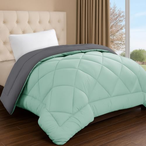 Image of Story@Home Reversible AC Comforter 220 GSM Lightweight Microfiber Summer Blanket for Single Bed (90x60 Inches) | Soft Cooling Quilt, Breathable All Season Duvet for AC Room - Mint Green & Grey
