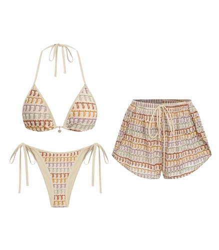 ZAFUL Womens 3 Piece Bikini Set with Shorts Cute Vacation