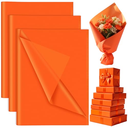 60 Sheets Orange Tissue Paper Bulk PLULON Gift Wrapping Tissue Paper for Packaging 14 x 20 Inch Art Crafts for Gift Bags Decorative Floral Wedding Birthday Party Decor