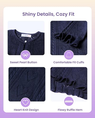 Girls Cotton Knit Shrug Cardigan – Long Sleeve Heart Pattern with Ruffle Hem3