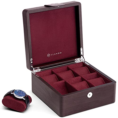Vlando Caja de reloj de 6 relojes, caja de cuero con forro interior SAMT, caja de reloj para hombre, caja de reloj con patrón de madera, regalo para papá, hombre (café) Cover