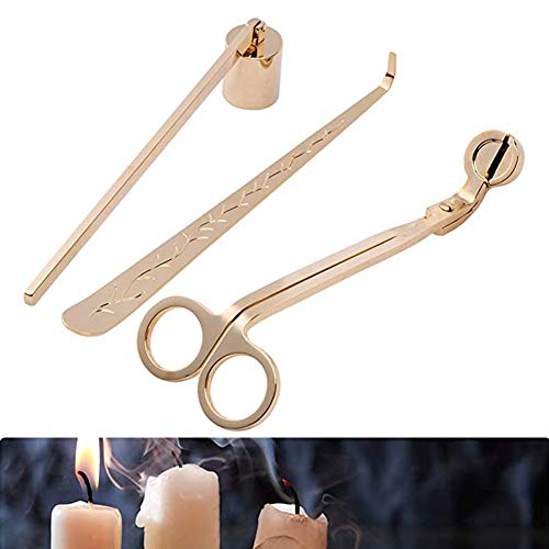 HYwot Candela Set Accessori (3 Pezzi), Stoppino Trimmer, Wick Dipper E Wick Cutter, Candela Strumento di Copertura in Acciaio Inox per L'evento E Le Decorazioni del Partito,d'oro