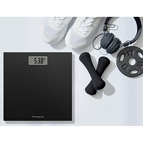 Rowenta BS1400 Premiss Digitale Personenwaage aus gehärtetem Glas, 30 x 30 cm, max. 150 kg, ultradünn, präzise Skala pro 100 g, intelligente Funktionen, großes Display 4