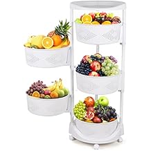 Rotating Storage Rack, Multi Layer Round Kitchen Fruit Vegetable Storage Basket 23.62 Tall Household Floor Standing Organizer with Wheels for Living Room Bathroom Pantry 5 Tier