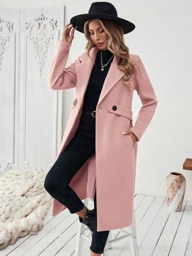 Chic Pink Womens Casual Coat – Button Front, Long Sleeve, Perfect for Fall and Winter! (Medium) - Image 4