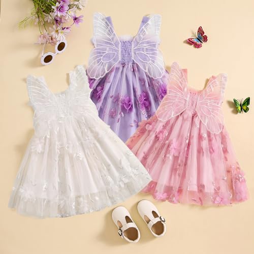 Toddler Infant Baby Girls Summer Dress Newborn Girl Tulle Dress with Butterfly Wing Beach Party Fall Clothes3