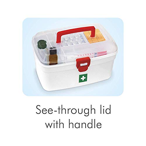 Image of EMNDR 2 Layers Portable Medicine Storage Box Organizer with Compartments Family Emergency Kit Storage Box with Clear Cover, Rectangular