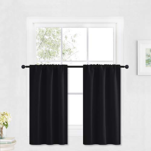 RYB HOME Short Blackout Curtains 2 Panels, Room Darkening Drapes for Girls Bedroom Heavy Duty Privacy Curtain Draperies for Bunk Bed Camper RV Bathroom, W29 x L 30 inches, Black