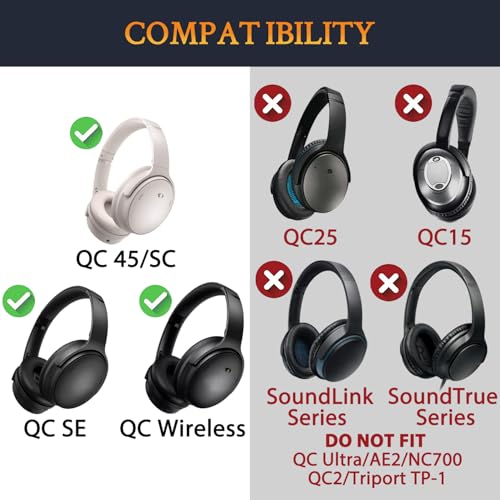 Image of SOULWIT Earpads Replacement for Bose QuietComfort 45 (QC45) /QuietComfort SE (QC SE) /New Quiet Comfort Wireless Over-Ear Headphones, Ear Pads Cushions with Softer Protein Leather - White Smoke