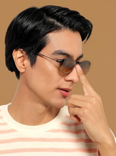 Image of Voyage Oval Polarized Sunglasses for Men & Women (Black Lens | Grey Frame - MG7625)