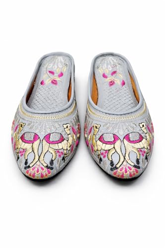 Image of Women's Ethnic Embroidered Jutti | Off-White Traditional Slip-On Mojari with Camel Motif Embroidery | Comfortable Ethnic Wear