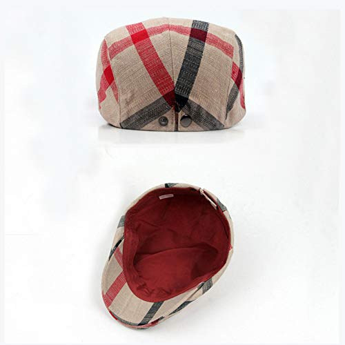 Image of Gudessly Mens Adjustable Colorful Striped Plaid Ivy Newsboy Cabbie Gatsby Golf Cap Flat Cotton Hat Thin Cap