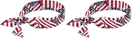 Image of Ergodyne Chill Its 6700 Cooling Bandana, Lime, Evaporative Polymer Crystals For Cooling Relief, Tie For Adjustable Fit,Red, White, Blue (Pack of 2)