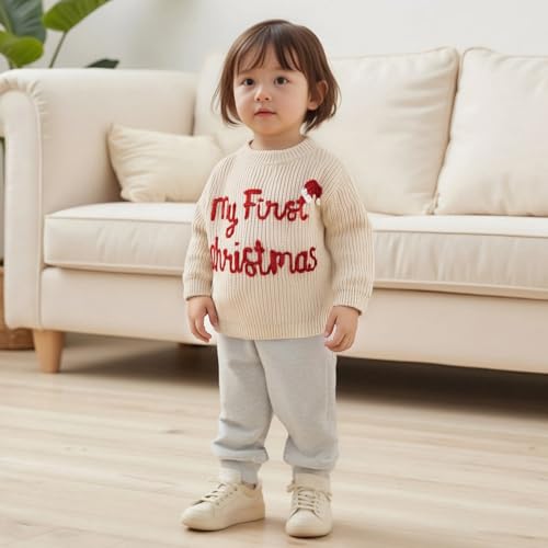 Toddler Baby Girl Boy Christmas Sweater Embroidery Letter Long Sleeve Knit Sweatshirt Top Xmas Fall Winter Clothes2