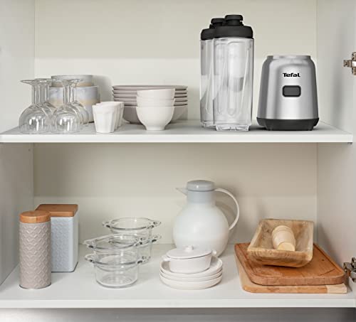 Foto von Tefal Mix und Move Mini-Standmixer, 300 Watt, 2 Flaschen To-Go in Premium Tritan, kompaktes Design, einfach zu reinigen, abnehmbare Klingen, Einknopfbedienung, Silber/Grau, BL15FD