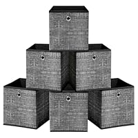 HEFTMAN Foldable Storage Cube Boxes - Set of 6 Grey & Black Fabric Storage Boxes with Grommet Handle, Space Saving Fabric Cube Storage Boxes for Clothes, Toys, Books (26 x 26 x 28 cm - Grey/Black)