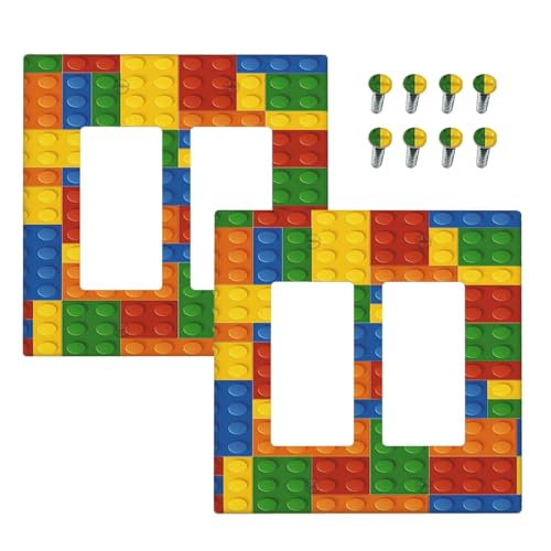 Lolreai Outlet Covers Colorful Building Block 1 Gang Duplex Light Switch Cover Plate Decorative Wall Plates Electrical Switchplate Receptacle for Kids Room Home Decor（2 Pack）