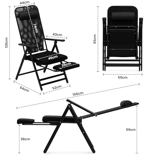 Image of Livzing Zero Gravity Recliner Chair | Foldable Outdoor Lounge Chair with Adjustable Footrest & Headrest | Heavy Duty Steel Frame | Garden, Balcony, Camping & Beach Chair - Black
