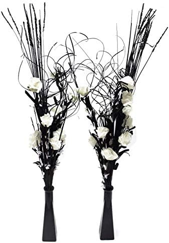 Link Products Set Of 2 Glass Vases With Artificial Flowers & Grasses Red