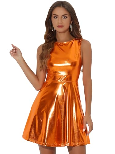 Image of Allegra K Women's Metallic Sleeveless High Waist Club Party Disco Holographic Dress